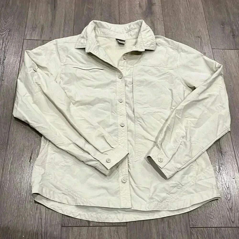 [M]L.L.Bean  Women Hiking/Outdoor Cream Mesh Vented L/S Shirt